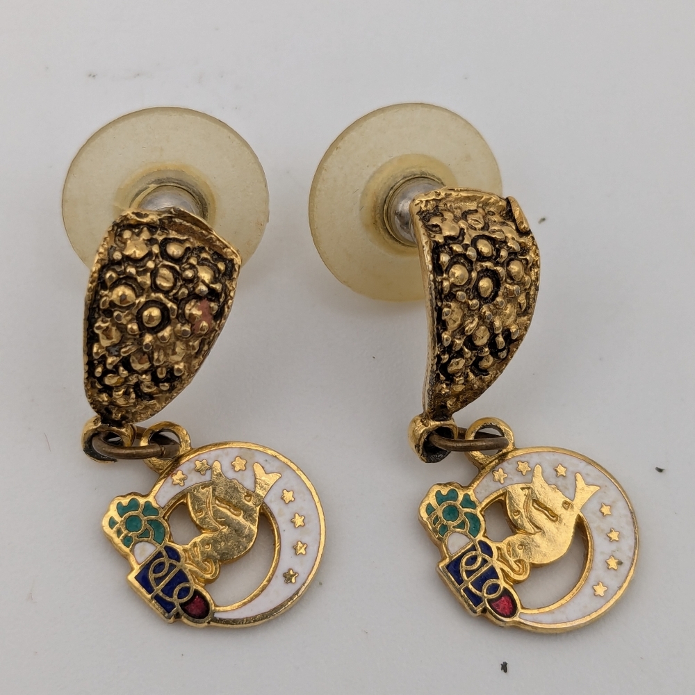 Vintage Rebekah Odd Fellows pierced earrings gold tone